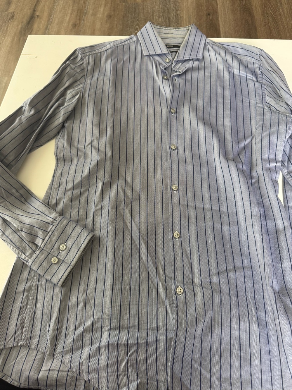 Boss Light Blue Dress Shirt with Navy Pinstripes